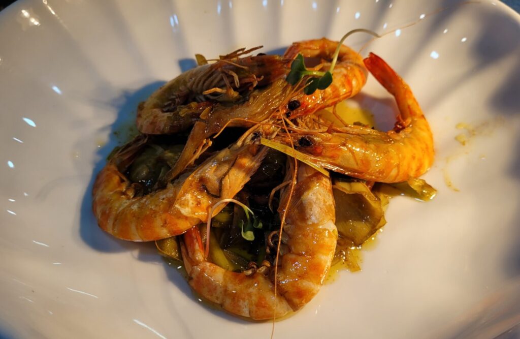 Neptuno, Marisquería en Benicarló. Gambas con salsa marinera.